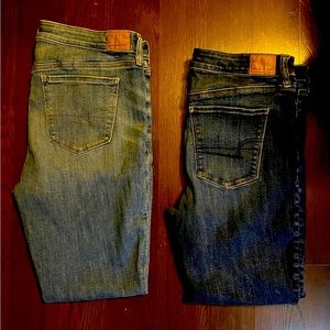 American Eagle stretch denim skinny jeans dark and light denim